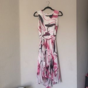 DKNY high low  chiffon crinkle cut floral pink,white and black dress size 2
